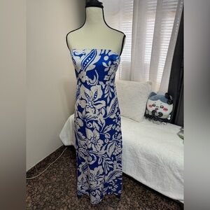 Paper Heart Strapless Blue Floral Maxi Dress | Size S